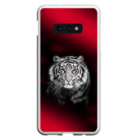 Чехол для Samsung S10E с принтом Тигр красные глаза в Петрозаводске, Силикон | Область печати: задняя сторона чехла, без боковых панелей |  хищник | багровый | большая кошка | глаза. красные | красный | кровавый | тигр