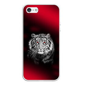 Чехол для iPhone 5/5S матовый с принтом Тигр красные глаза в Петрозаводске, Силикон | Область печати: задняя сторона чехла, без боковых панелей | Тематика изображения на принте:  хищник | багровый | большая кошка | глаза. красные | красный | кровавый | тигр