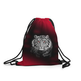 Рюкзак-мешок 3D с принтом Тигр красные глаза в Петрозаводске, 100% полиэстер | плотность ткани — 200 г/м2, размер — 35 х 45 см; лямки — толстые шнурки, застежка на шнуровке, без карманов и подкладки |  хищник | багровый | большая кошка | глаза. красные | красный | кровавый | тигр