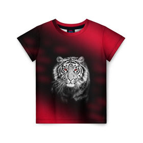 Детская футболка 3D с принтом Тигр красные глаза в Петрозаводске, 100% гипоаллергенный полиэфир | прямой крой, круглый вырез горловины, длина до линии бедер, чуть спущенное плечо, ткань немного тянется |  хищник | багровый | большая кошка | глаза. красные | красный | кровавый | тигр