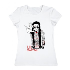 Женская футболка хлопок с принтом Lil Wayne 1 в Петрозаводске, 100% хлопок | прямой крой, круглый вырез горловины, длина до линии бедер, слегка спущенное плечо | lil wayne | rap | лил уэйн | рэп | хип хоп