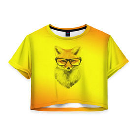 Женская футболка 3D укороченная с принтом Лис ученый в Петрозаводске, 100% полиэстер | круглая горловина, длина футболки до линии талии, рукава с отворотами | fox | животное | зверь | красивая | лес | лис | лиса | лисенок | лисица | лисичка | мех | очки | патрикеевна | песец | плутовка | прикольная | природа | рисунок | рыжая | рыжий цвет | сказка | хвост | хитрая
