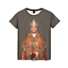 Женская футболка 3D с принтом Молодой Папа в Петрозаводске, 100% полиэфир ( синтетическое хлопкоподобное полотно) | прямой крой, круглый вырез горловины, длина до линии бедер | young pope | джуд | лоу | молодой папа