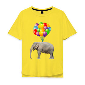 Мужская футболка хлопок Oversize с принтом Воздушный слоник в Петрозаводске, 100% хлопок | свободный крой, круглый ворот, “спинка” длиннее передней части | арт | животные | слон | шарики