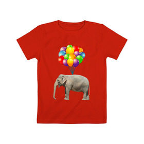 Детская футболка хлопок с принтом Воздушный слоник в Петрозаводске, 100% хлопок | круглый вырез горловины, полуприлегающий силуэт, длина до линии бедер | арт | животные | слон | шарики