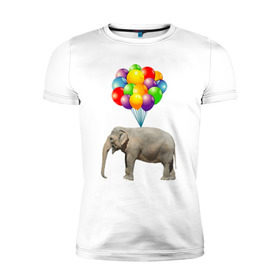 Мужская футболка премиум с принтом Воздушный слоник в Петрозаводске, 92% хлопок, 8% лайкра | приталенный силуэт, круглый вырез ворота, длина до линии бедра, короткий рукав | арт | животные | слон | шарики