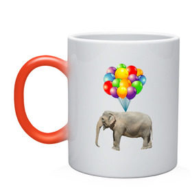 Кружка хамелеон с принтом Воздушный слоник в Петрозаводске, керамика | меняет цвет при нагревании, емкость 330 мл | Тематика изображения на принте: арт | животные | слон | шарики