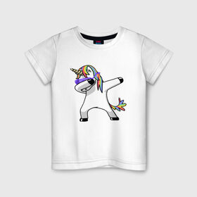 Детская футболка хлопок с принтом Unicorn dab в Петрозаводске, 100% хлопок | круглый вырез горловины, полуприлегающий силуэт, длина до линии бедер | арт | единорог | животные | музыка