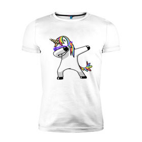 Мужская футболка премиум с принтом Unicorn dab в Петрозаводске, 92% хлопок, 8% лайкра | приталенный силуэт, круглый вырез ворота, длина до линии бедра, короткий рукав | арт | единорог | животные | музыка