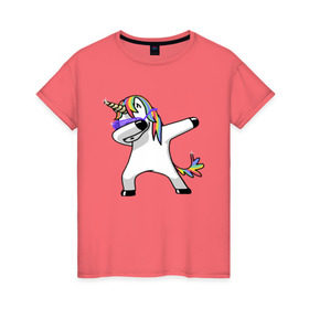 Женская футболка хлопок с принтом Unicorn dab в Петрозаводске, 100% хлопок | прямой крой, круглый вырез горловины, длина до линии бедер, слегка спущенное плечо | арт | единорог | животные | музыка
