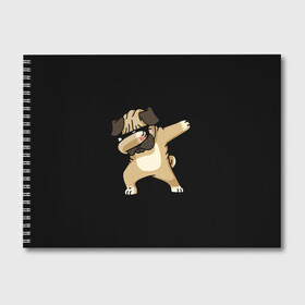 Альбом для рисования с принтом Dog dab в Петрозаводске, 100% бумага
 | матовая бумага, плотность 200 мг. | Тематика изображения на принте: арт | животное | мопс | музыка | собака