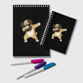 Блокнот с принтом Dog dab в Петрозаводске, 100% бумага | 48 листов, плотность листов — 60 г/м2, плотность картонной обложки — 250 г/м2. Листы скреплены удобной пружинной спиралью. Цвет линий — светло-серый
 | Тематика изображения на принте: арт | животное | мопс | музыка | собака