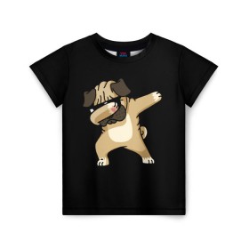 Детская футболка 3D с принтом Dog dab в Петрозаводске, 100% гипоаллергенный полиэфир | прямой крой, круглый вырез горловины, длина до линии бедер, чуть спущенное плечо, ткань немного тянется | арт | животное | мопс | музыка | собака
