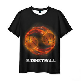 Мужская футболка 3D с принтом basketball fire в Петрозаводске, 100% полиэфир | прямой крой, круглый вырез горловины, длина до линии бедер | fire | flames | light | sport | баскетбол | игра | кольцо | мяч | небо | огонь | сетка | спорт | спортивные соревнования | стиль