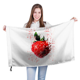 Флаг 3D с принтом Клубника в Петрозаводске, 100% полиэстер | плотность ткани — 95 г/м2, размер — 67 х 109 см. Принт наносится с одной стороны | брызги | земляника | клубника | краски | красный | природа | рисунок | фрукты