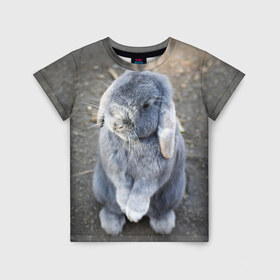 Детская футболка 3D с принтом Кролик в Петрозаводске, 100% гипоаллергенный полиэфир | прямой крой, круглый вырез горловины, длина до линии бедер, чуть спущенное плечо, ткань немного тянется | грызун | животные | заяц | кролик | мордочка | природа | пушистый | уши