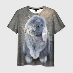 Мужская футболка 3D с принтом Кролик в Петрозаводске, 100% полиэфир | прямой крой, круглый вырез горловины, длина до линии бедер | грызун | животные | заяц | кролик | мордочка | природа | пушистый | уши
