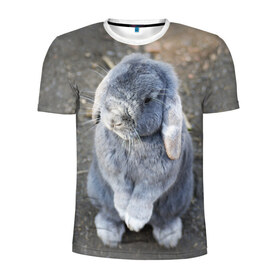 Мужская футболка 3D спортивная с принтом Кролик в Петрозаводске, 100% полиэстер с улучшенными характеристиками | приталенный силуэт, круглая горловина, широкие плечи, сужается к линии бедра | грызун | животные | заяц | кролик | мордочка | природа | пушистый | уши