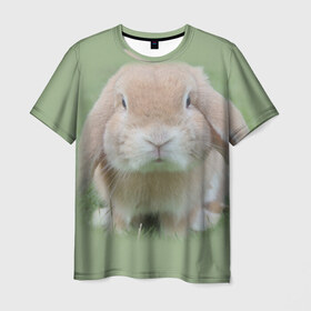 Мужская футболка 3D с принтом Кролик в Петрозаводске, 100% полиэфир | прямой крой, круглый вырез горловины, длина до линии бедер | грызун | животные | заяц | кролик | мордочка | природа | пушистый | уши