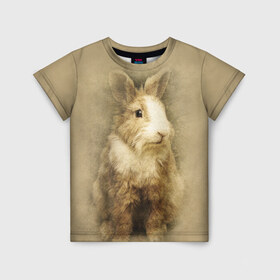 Детская футболка 3D с принтом Кролик в Петрозаводске, 100% гипоаллергенный полиэфир | прямой крой, круглый вырез горловины, длина до линии бедер, чуть спущенное плечо, ткань немного тянется | Тематика изображения на принте: грызун | животные | заяц | кролик | мордочка | природа | пушистый | уши