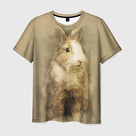 Мужская футболка 3D с принтом Кролик в Петрозаводске, 100% полиэфир | прямой крой, круглый вырез горловины, длина до линии бедер | Тематика изображения на принте: грызун | животные | заяц | кролик | мордочка | природа | пушистый | уши