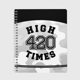 Тетрадь с принтом High Times 420 Camo в Петрозаводске, 100% бумага | 48 листов, плотность листов — 60 г/м2, плотность картонной обложки — 250 г/м2. Листы скреплены сбоку удобной пружинной спиралью. Уголки страниц и обложки скругленные. Цвет линий — светло-серый
 | camouflage | камо | камуфляж