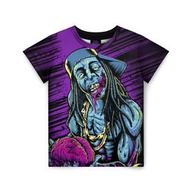 Детская футболка 3D с принтом Lil Wayne 5 в Петрозаводске, 100% гипоаллергенный полиэфир | прямой крой, круглый вырез горловины, длина до линии бедер, чуть спущенное плечо, ткань немного тянется | Тематика изображения на принте: lil wayne | rap | лил уэйн | рэп | хип хоп