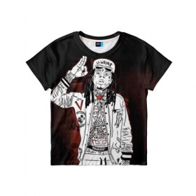 Детская футболка 3D с принтом Lil Wayne 3 в Петрозаводске, 100% гипоаллергенный полиэфир | прямой крой, круглый вырез горловины, длина до линии бедер, чуть спущенное плечо, ткань немного тянется | lil wayne | rap | лил уэйн | рэп | хип хоп