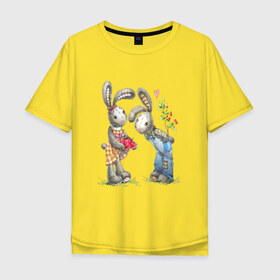 Мужская футболка хлопок Oversize с принтом Любовь в Петрозаводске, 100% хлопок | свободный крой, круглый ворот, “спинка” длиннее передней части | акварель | зайчиха | заяц | игрушка | кролики | мимими | плюшевый | рисунок | ягода