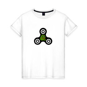 Женская футболка хлопок с принтом Frog spinner в Петрозаводске, 100% хлопок | прямой крой, круглый вырез горловины, длина до линии бедер, слегка спущенное плечо | pepe | spinner | антиспиннер | вейп | вейпер | вертушка | лягушка | мем | пепе | спиннер