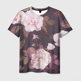 Мужская футболка 3D с принтом Цветы в Петрозаводске, 100% полиэфир | прямой крой, круглый вырез горловины, длина до линии бедер | flowers | розы | цветы