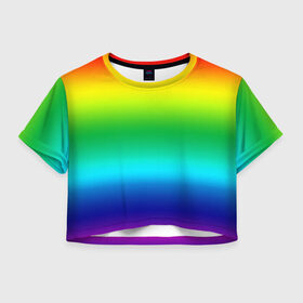 Женская футболка 3D укороченная с принтом Радуга (Градиент) в Петрозаводске, 100% полиэстер | круглая горловина, длина футболки до линии талии, рукава с отворотами | разноцветный | яркий