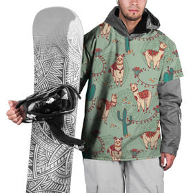 Накидка на куртку 3D с принтом Альпаки в Петрозаводске, 100% полиэстер |  | Тематика изображения на принте: альпаки | кактусы | ламы | паттерн
