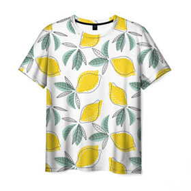 Мужская футболка 3D с принтом Лимончики в Петрозаводске, 100% полиэфир | прямой крой, круглый вырез горловины, длина до линии бедер | лимоны | минимализм | паттерн | фрукты | цитрусовые