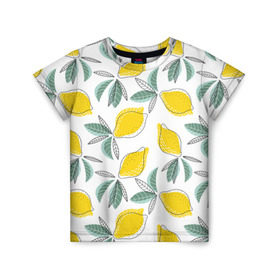 Детская футболка 3D с принтом Лимончики в Петрозаводске, 100% гипоаллергенный полиэфир | прямой крой, круглый вырез горловины, длина до линии бедер, чуть спущенное плечо, ткань немного тянется | лимоны | минимализм | паттерн | фрукты | цитрусовые
