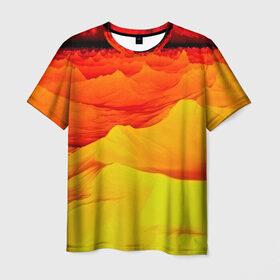 Мужская футболка 3D с принтом Пустыня в Петрозаводске, 100% полиэфир | прямой крой, круглый вырез горловины, длина до линии бедер | 3d | narure | summer | yellow | вечер | жара | закат | насыпи | песок | пустыня | солнце