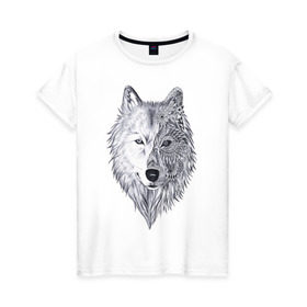 Женская футболка хлопок с принтом Рисованный волк в Петрозаводске, 100% хлопок | прямой крой, круглый вырез горловины, длина до линии бедер, слегка спущенное плечо | арт | волки | графика | животные | узор | хищники | черно белые
