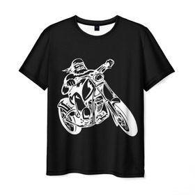 Мужская футболка 3D с принтом Байкер в Петрозаводске, 100% полиэфир | прямой крой, круглый вырез горловины, длина до линии бедер | biker | black and white | man | motorcycle | motorcyclist | silhouette | stencil | байкер | мотоцикл | мотоциклист | мужчина | силуэт | трафарет | черно белый