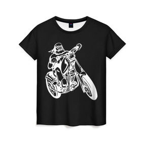 Женская футболка 3D с принтом Байкер в Петрозаводске, 100% полиэфир ( синтетическое хлопкоподобное полотно) | прямой крой, круглый вырез горловины, длина до линии бедер | biker | black and white | man | motorcycle | motorcyclist | silhouette | stencil | байкер | мотоцикл | мотоциклист | мужчина | силуэт | трафарет | черно белый