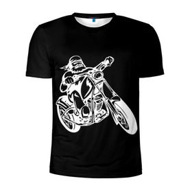 Мужская футболка 3D спортивная с принтом Байкер в Петрозаводске, 100% полиэстер с улучшенными характеристиками | приталенный силуэт, круглая горловина, широкие плечи, сужается к линии бедра | Тематика изображения на принте: biker | black and white | man | motorcycle | motorcyclist | silhouette | stencil | байкер | мотоцикл | мотоциклист | мужчина | силуэт | трафарет | черно белый