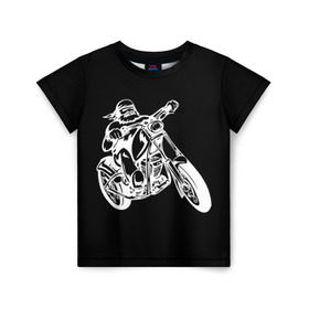 Детская футболка 3D с принтом Байкер в Петрозаводске, 100% гипоаллергенный полиэфир | прямой крой, круглый вырез горловины, длина до линии бедер, чуть спущенное плечо, ткань немного тянется | biker | black and white | man | motorcycle | motorcyclist | silhouette | stencil | байкер | мотоцикл | мотоциклист | мужчина | силуэт | трафарет | черно белый