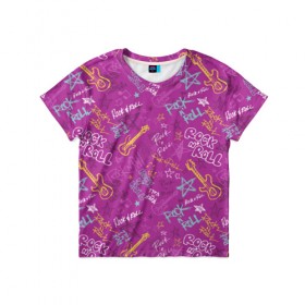 Детская футболка 3D с принтом музыка в Петрозаводске, 100% гипоаллергенный полиэфир | прямой крой, круглый вырез горловины, длина до линии бедер, чуть спущенное плечо, ткань немного тянется | гитара | звезда | музыка | паттерн | рок | узор | фиолетовый