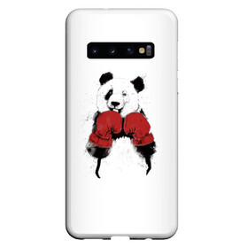 Чехол для Samsung Galaxy S10 с принтом Панда боксер в Петрозаводске, Силикон | Область печати: задняя сторона чехла, без боковых панелей | Тематика изображения на принте: бамбук | бамбуковый медведь | бокс | боксерские | брызги | енот | животное | коала | красивый | красная книга | кунгфу | медведь | милый | мишка | очки | панда | перчатки | пот | прикол | прикольный