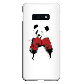 Чехол для Samsung S10E с принтом Панда боксер в Петрозаводске, Силикон | Область печати: задняя сторона чехла, без боковых панелей | Тематика изображения на принте: бамбук | бамбуковый медведь | бокс | боксерские | брызги | енот | животное | коала | красивый | красная книга | кунгфу | медведь | милый | мишка | очки | панда | перчатки | пот | прикол | прикольный
