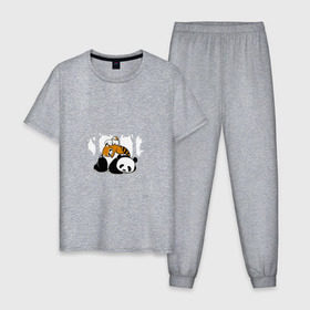 Мужская пижама хлопок с принтом Зверушки спят в лесу в Петрозаводске, 100% хлопок | брюки и футболка прямого кроя, без карманов, на брюках мягкая резинка на поясе и по низу штанин
 | зайчик | заяц | милота | мишка | панда