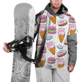 Накидка на куртку 3D с принтом Сладкие котики в Петрозаводске, 100% полиэстер |  | конфетти | котики | мороженое | пломбир | пончики | рожок