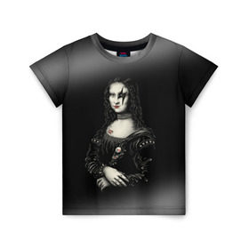 Детская футболка 3D с принтом Мона Лиза Kiss в Петрозаводске, 100% гипоаллергенный полиэфир | прямой крой, круглый вырез горловины, длина до линии бедер, чуть спущенное плечо, ткань немного тянется | Тематика изображения на принте: джин симмонс | картина | пол стэнли | эйс фрейли