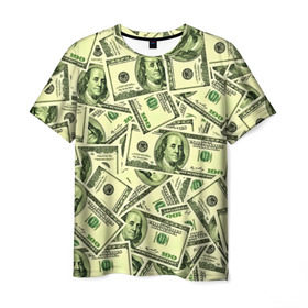 Мужская футболка 3D с принтом Benjamin Franklin в Петрозаводске, 100% полиэфир | прямой крой, круглый вырез горловины, длина до линии бедер | 3d | benjamin franklin | америка | богатство | валюта | денежные купюры | деньги | доллар | зеленые | сша | текстуры