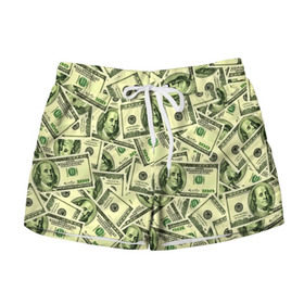 Женские шорты 3D с принтом Benjamin Franklin в Петрозаводске, 100% полиэстер | прямой крой, два кармана без застежек по бокам. Мягкая трикотажная резинка на поясе, внутри которой широкие завязки. Длина до середины бедра | 3d | benjamin franklin | америка | богатство | валюта | денежные купюры | деньги | доллар | зеленые | сша | текстуры