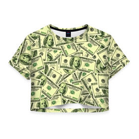 Женская футболка 3D укороченная с принтом Benjamin Franklin в Петрозаводске, 100% полиэстер | круглая горловина, длина футболки до линии талии, рукава с отворотами | 3d | benjamin franklin | америка | богатство | валюта | денежные купюры | деньги | доллар | зеленые | сша | текстуры